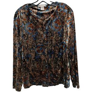 Vintage‎ Y2K Notations Cardigan Womens Size XL Floral Velvet BOHO Whimsygoth